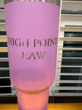 A close-up of a purple bottle with the text "HIGH POINT LAW" printed on it.