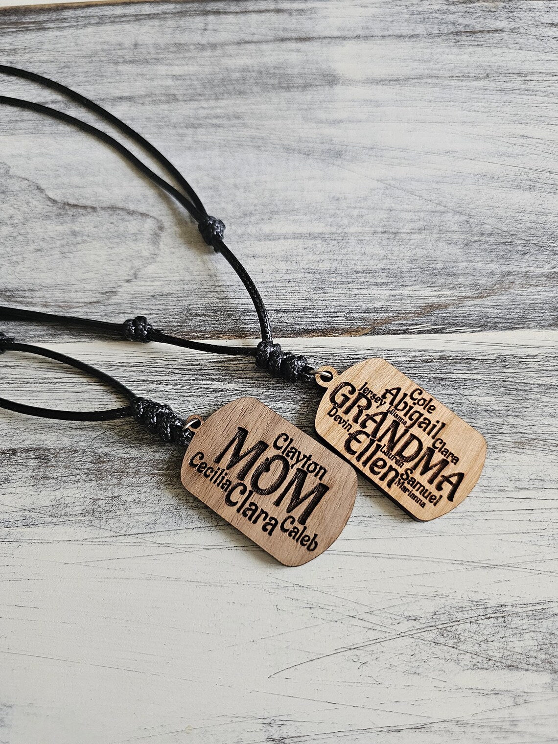 Personalized Wood Engraved Kids Name Necklace